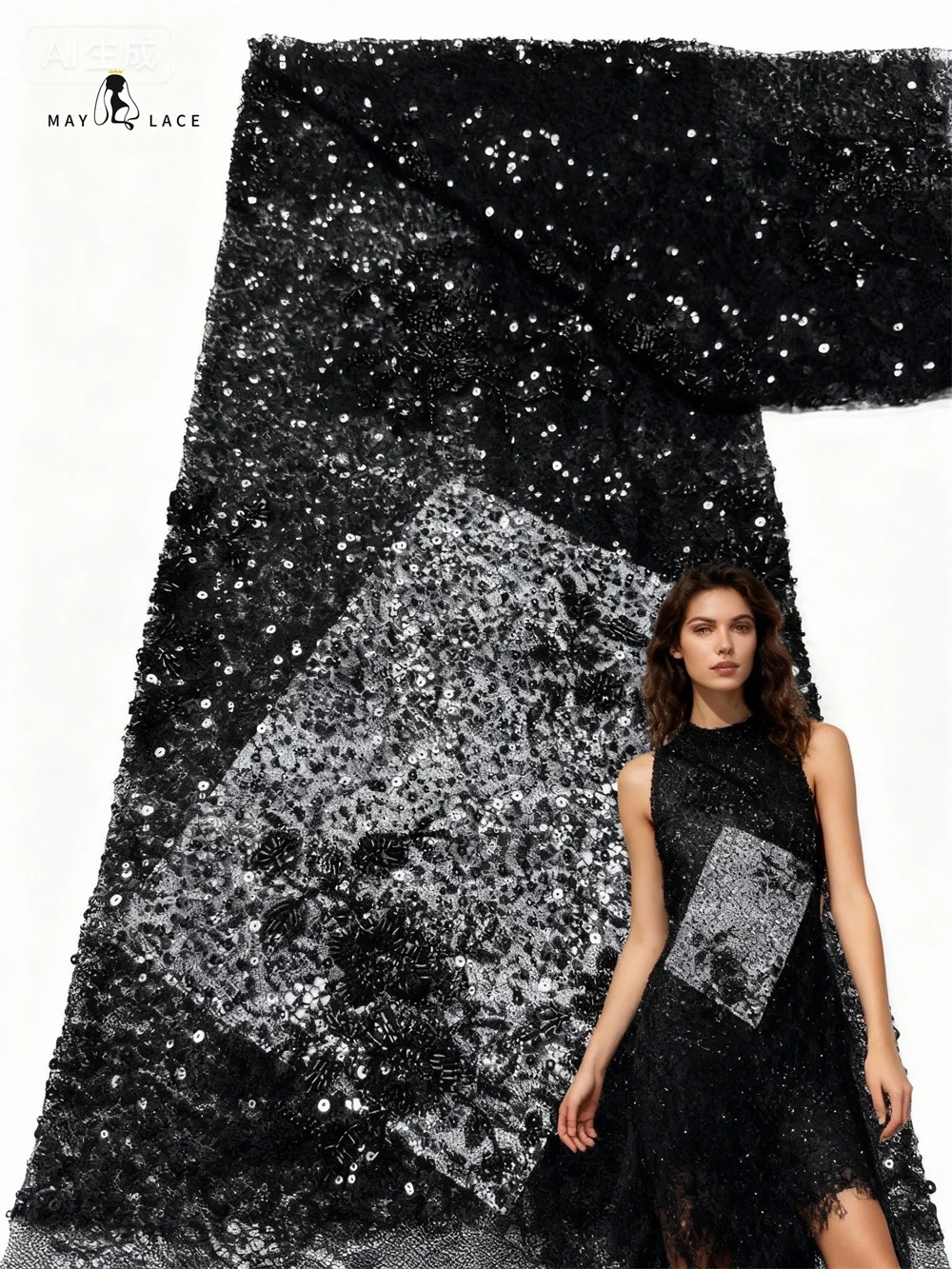 

Black African French Mesh Lace Fabric 2026 Luxury High Quality Nigerian Lace with Sequins For Women Wedding Dress 5Yards Sewing