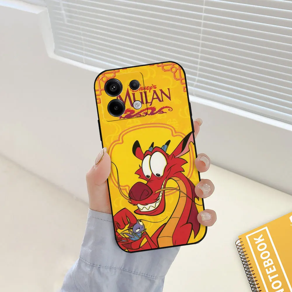 Disney Mulan Mushu Dragon Phone Case For Redmi Note 13 12S 12 12T 11 11E 10 9 9T 9S 8 7 6 11T Pro Plus Black Soft Silicone Cover