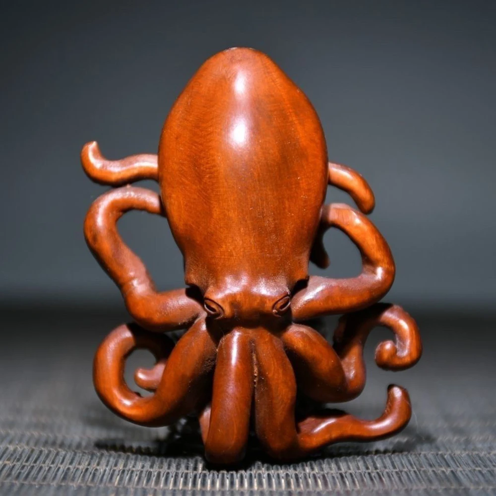 JW06- 7 CM Octopus Boxwood Sculpture Animal Figurine Mini Statue Birthday Gift