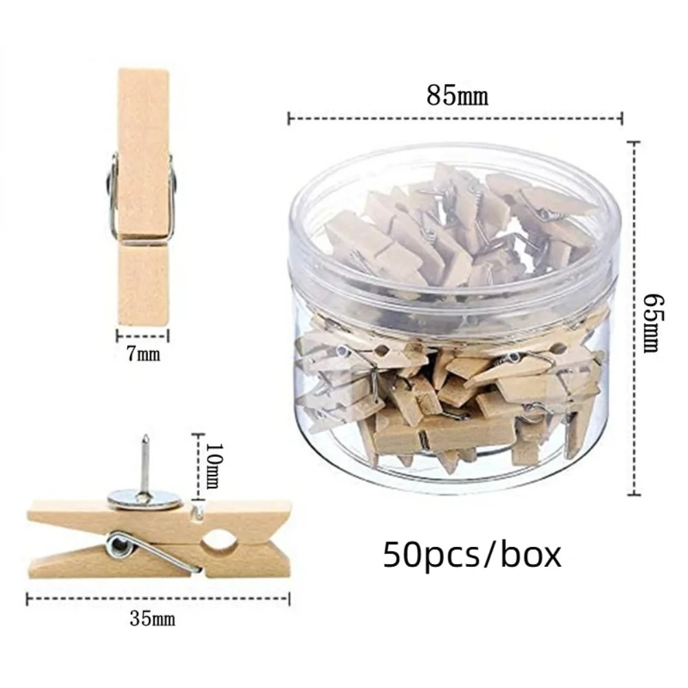 50Pcs/Box Thumbtacks Wooden Clips Push Pin Decorative Durable Blackboard Push Pins Colorful Convenient Thumb Tacks Office