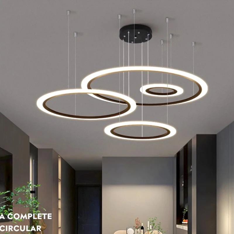 Imagem -02 - Modern Home Decor Luzes Led Luz Pingente Lâmpadas de Anel Sala de Estar Sala de Jantar Iluminação Interior Lustres