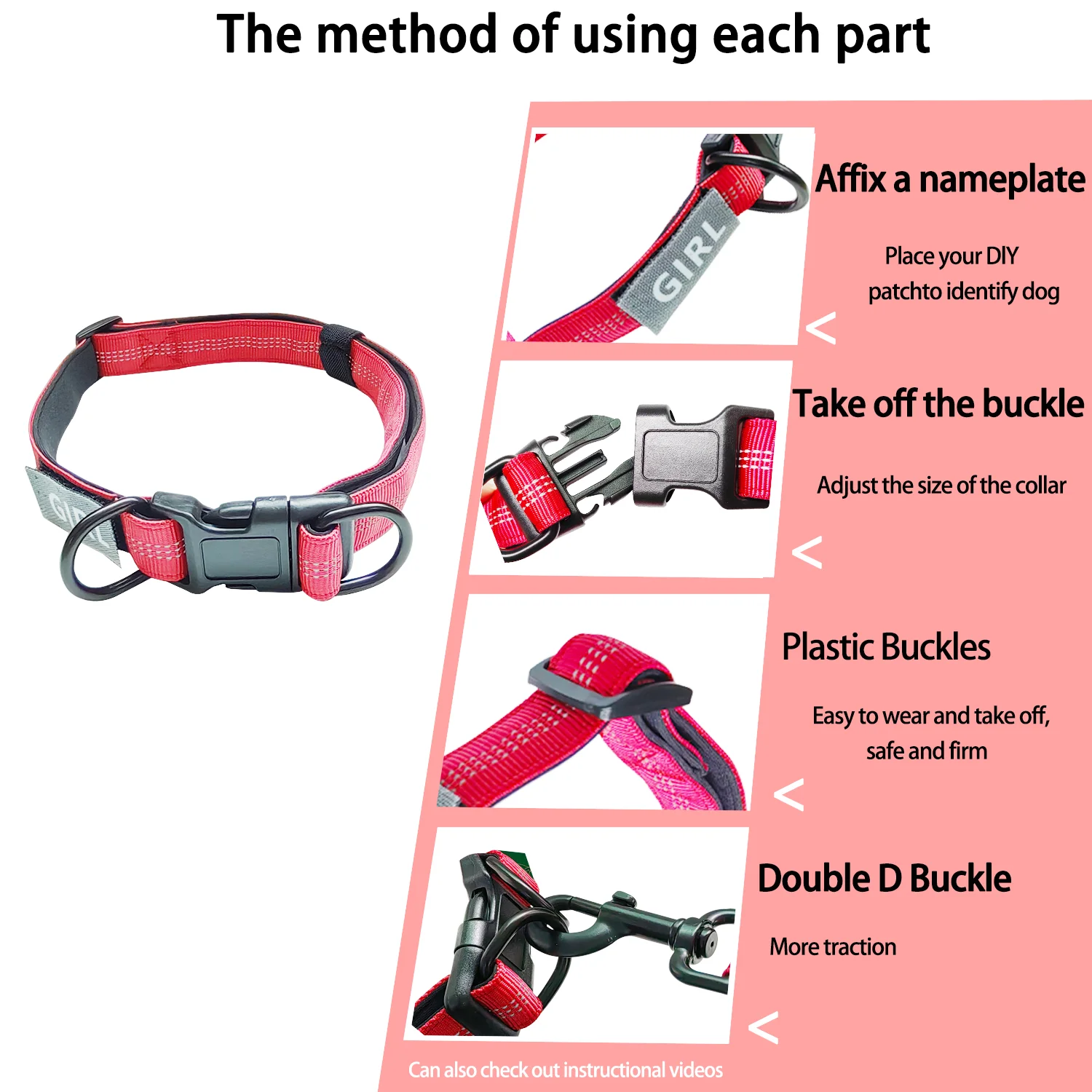 Reflective Dog Collar,Soft Neoprene Padded Breathable Nylon Pet Collar, Adjustable for Large Dogs, Double D Ring