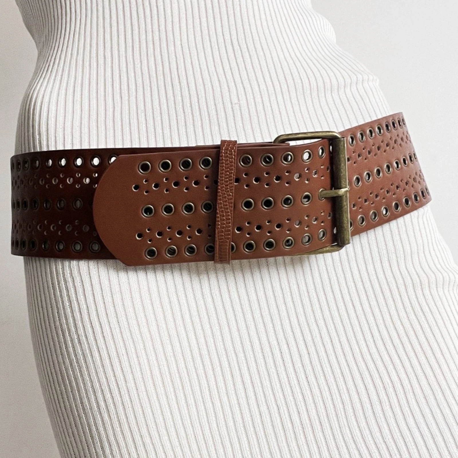 Wide Waist Belt with Pin Buckle Adjustable Faux Leather Waist Belt Fashion Edgy for Everyday Outfits, Dress and Skirt Styling