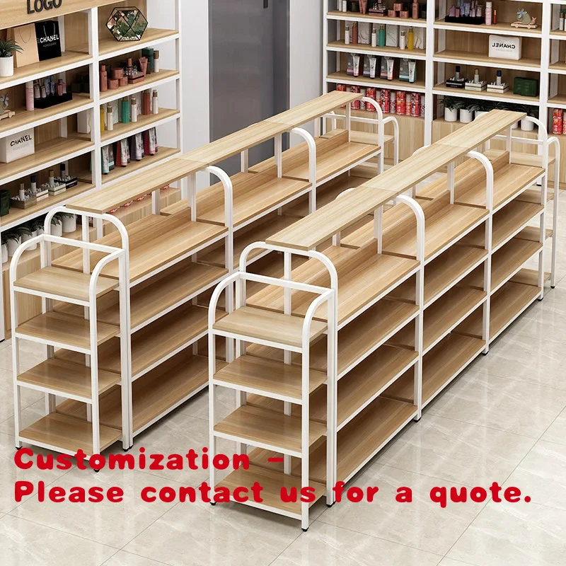 

Customize.Custom Commercial Wood Supermarket Display Rack Metal Stand Double-Sided Shelf