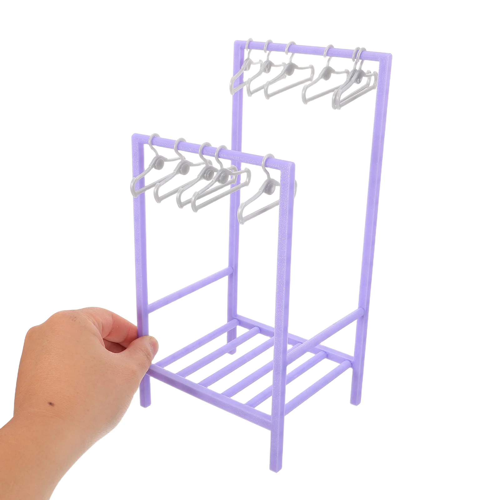 1Set Purple 30Cm Miniature Clothes Hanger Realistic Closet Organizer Dollhouse Wardrobe Furniture Accessory Clothes Rack