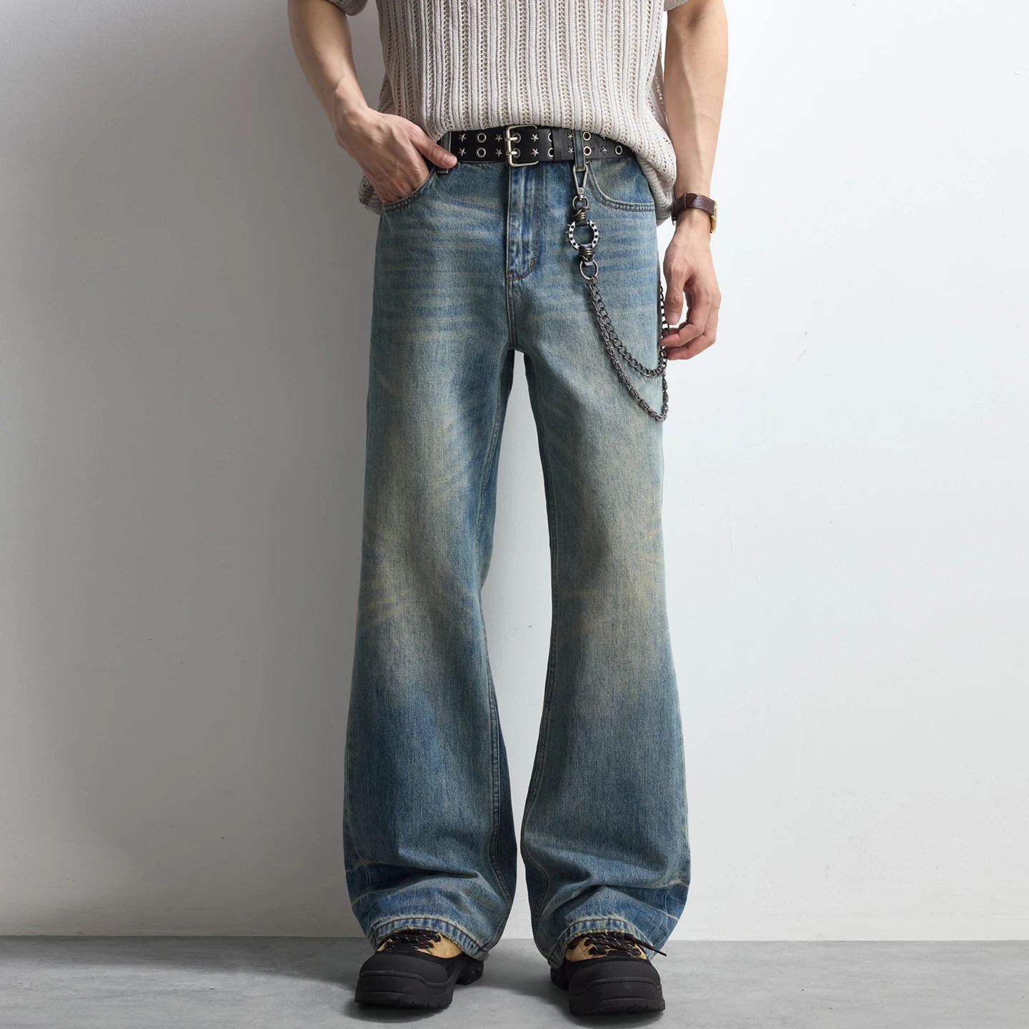 American Vintage Micro Flared Jeans Men's Streetwear Fashion Casual Loose Vibe Washed Denim Pants Jeans Trousers Male Clothes