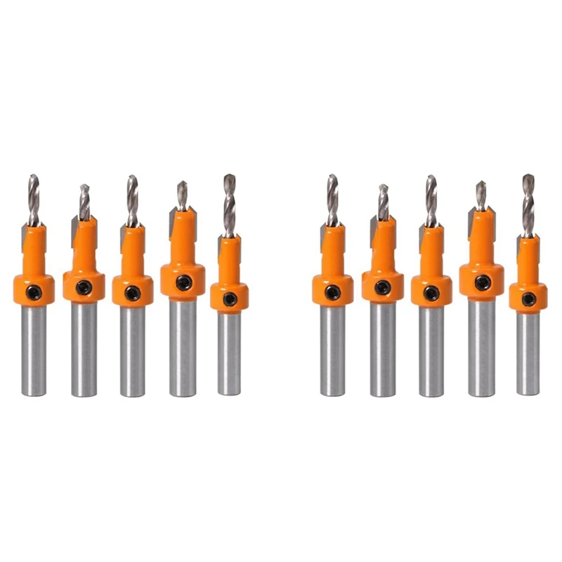 10Pcs Wood Hole Drill Bit,8MM Shank Countersink Drill Bit Router Bit,Wood Working Counter Sink Drill Bit Set