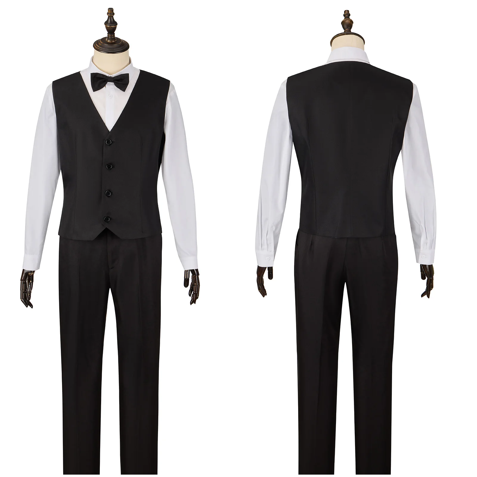 Jo-ker 2 Black Suit Cosplay Costume Pure Black Suit Halloween Men's prom Movie Pants Shirt Bow tTe Full Set Costume