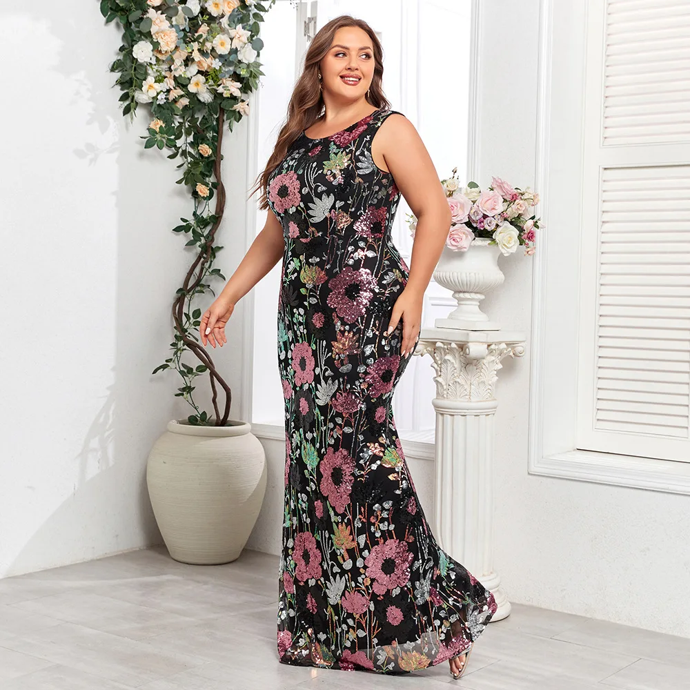 Elegant Sequined Sleeveless Mermaid Long Formal Evening Plus Size Dress
