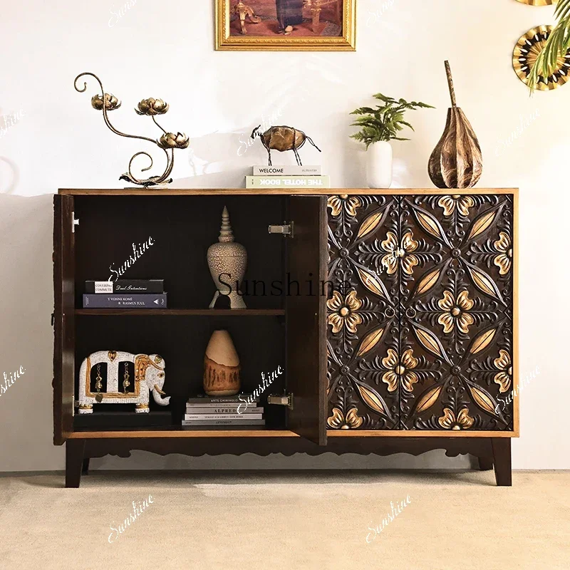 

South East Asia style elm porch cabinet solid wood carving flower cabinetYY