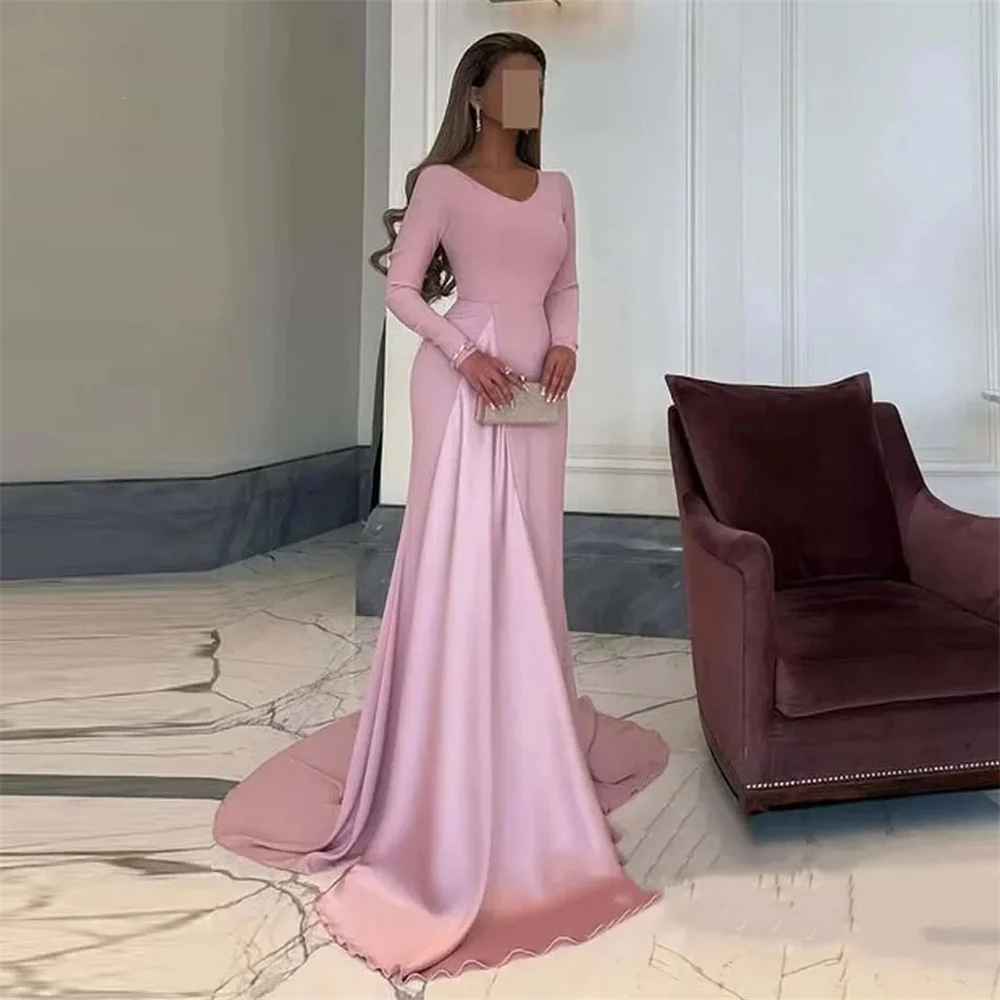 

ROYET Luxury Evening Dress Pink 2025 Customized Arabic dress woman for Party Long Sleeve Mermaid Floor Length Prom Gown New