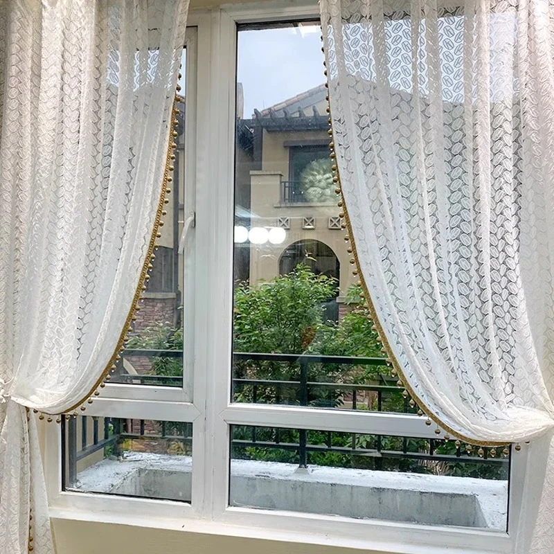 French Style Retro Jacquard White Screen Window Curtain Screen Curtains for Living Room Bedroom Window Landing Balcony