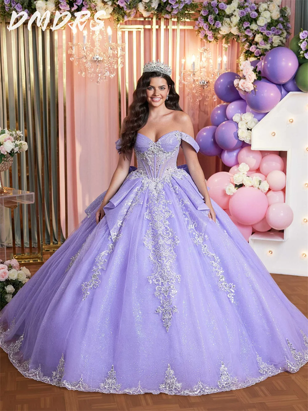 

Stylish Lace Quinceanera Dress Classic Sweetheart Party Dress Shiny Off-the-shoulder 3D Flower Ball Gown Sweet 16 Party Gown
