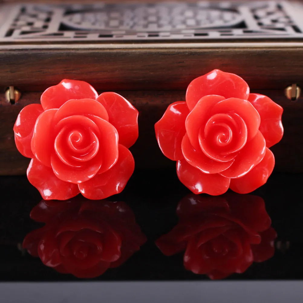 50Pcs Resin Rose Flowers Beads Flatback DIY Cabochons for Phone Case Jewelry Making Scrapbooking 10Mm Assorted