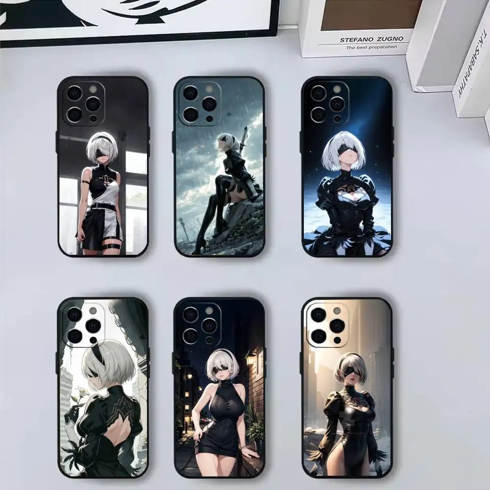 

Cool girl N-Nier 2B A-Automata Phone Case For iPhone17,16,15,14,13,12,11 Plus,Pro Max Soft Black Cover