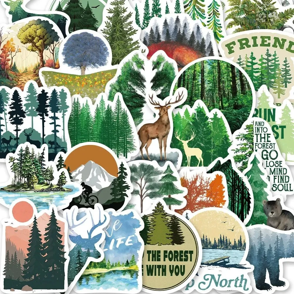 50PCS Cute Green Natural Animals Trees Forest Stickers Aesthetic Decals DIY Scrapbook Laptop Luggage Skateboard Car Sticker