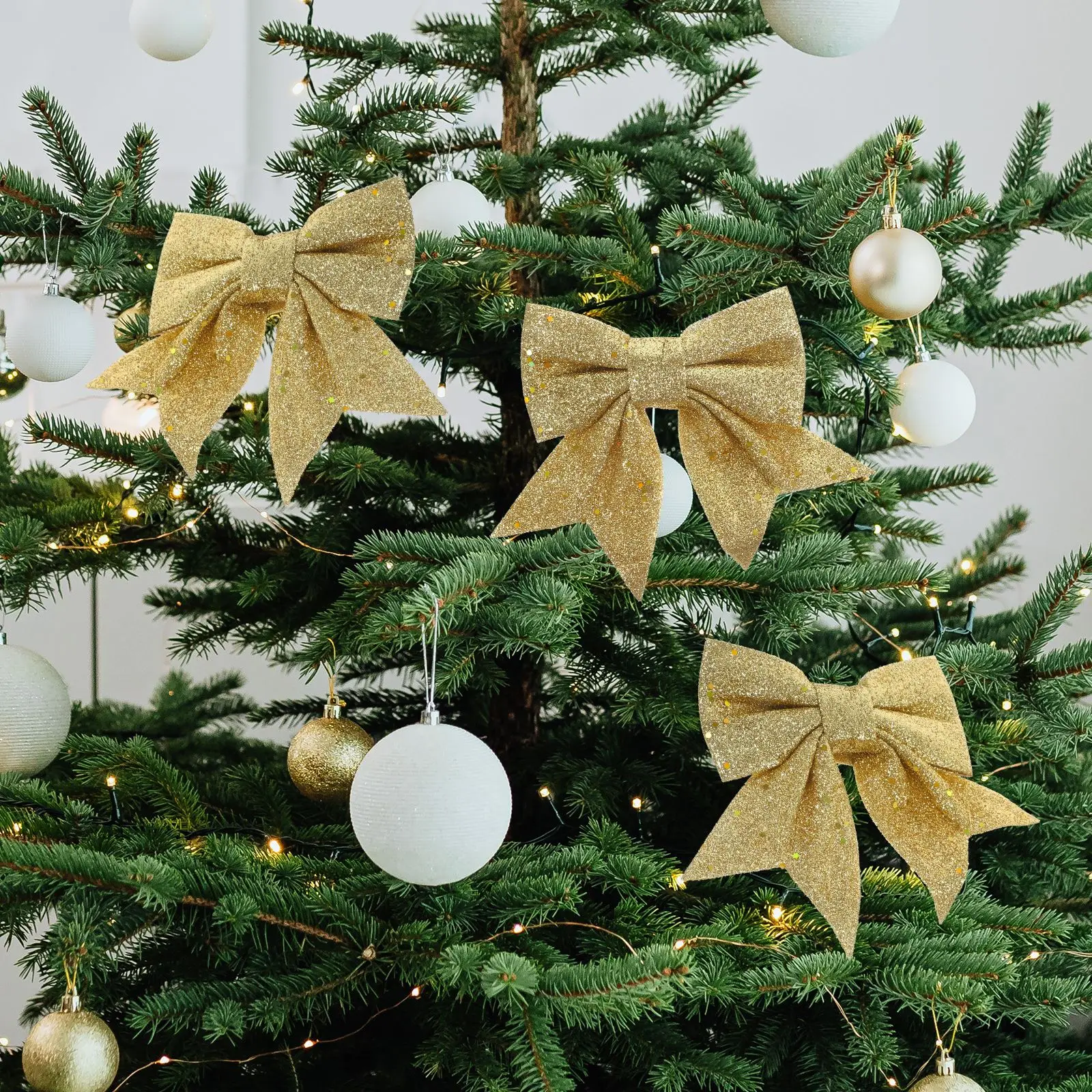 

6pcs Xmas Bow-Knot Decor Large Golden Christmas Bow Tie DIY Bows Craft Christmas Tree Decoration Xmas Holiday Atmosphere Decor