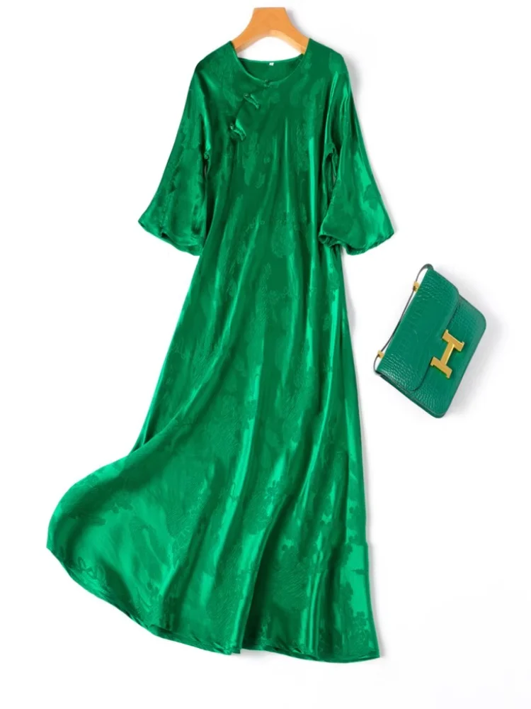 Birdtree 夏 28 ミリメートル 50% マルベリーシルクドレス、女性ジャカードサテン半袖バイアスカットソリッドカラースカート、2025 新 D56429JF