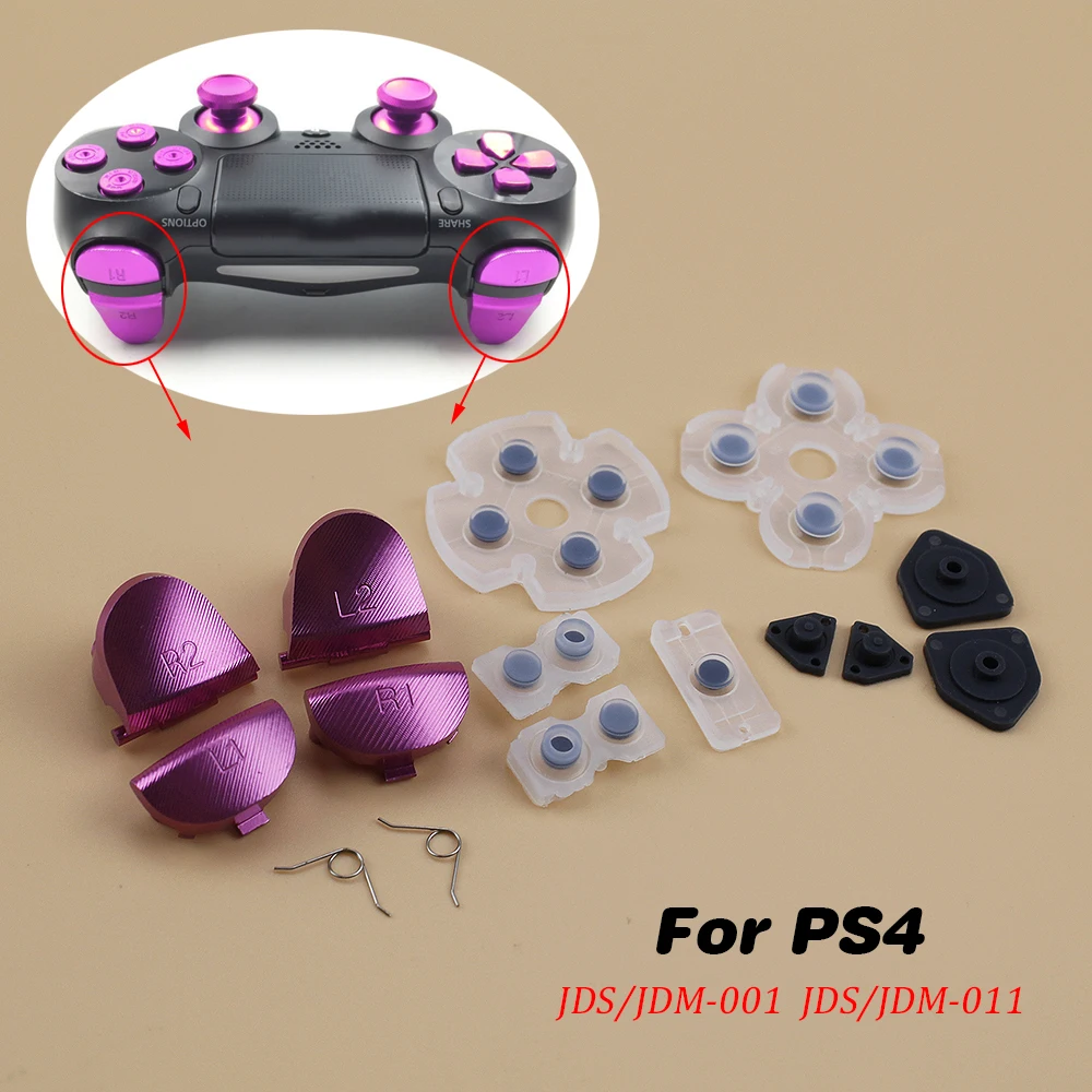 1Set For PS4 Metal Aluminum Buttons L1 R1 L2 R2 Key & Rubber Conductive Kit For PlayStation4 JDS/JDM 001 011 Gamepad Controller