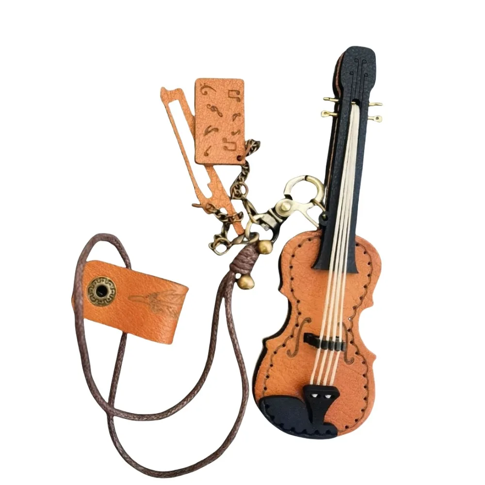 

Leather Violin Keychain Crafted Musical Instrument Mini Violin Pendant Backpack Hanging Car Keyring Bag Pendant Musician
