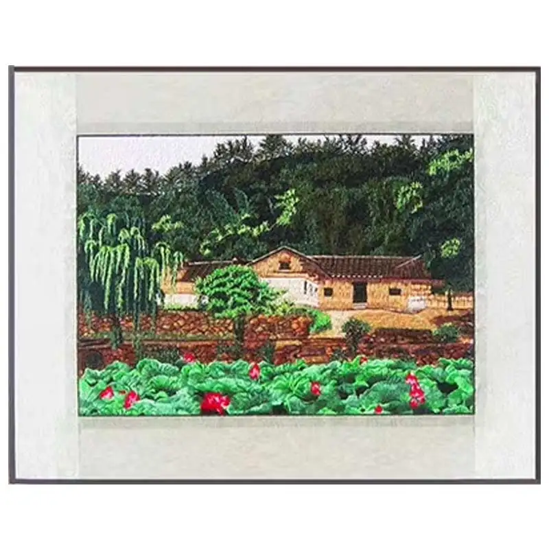 Embroidery finished / Suzhou Classical Embroidery / Forest green silk decorative painting / Cross Stitch finished Suzhou Garden