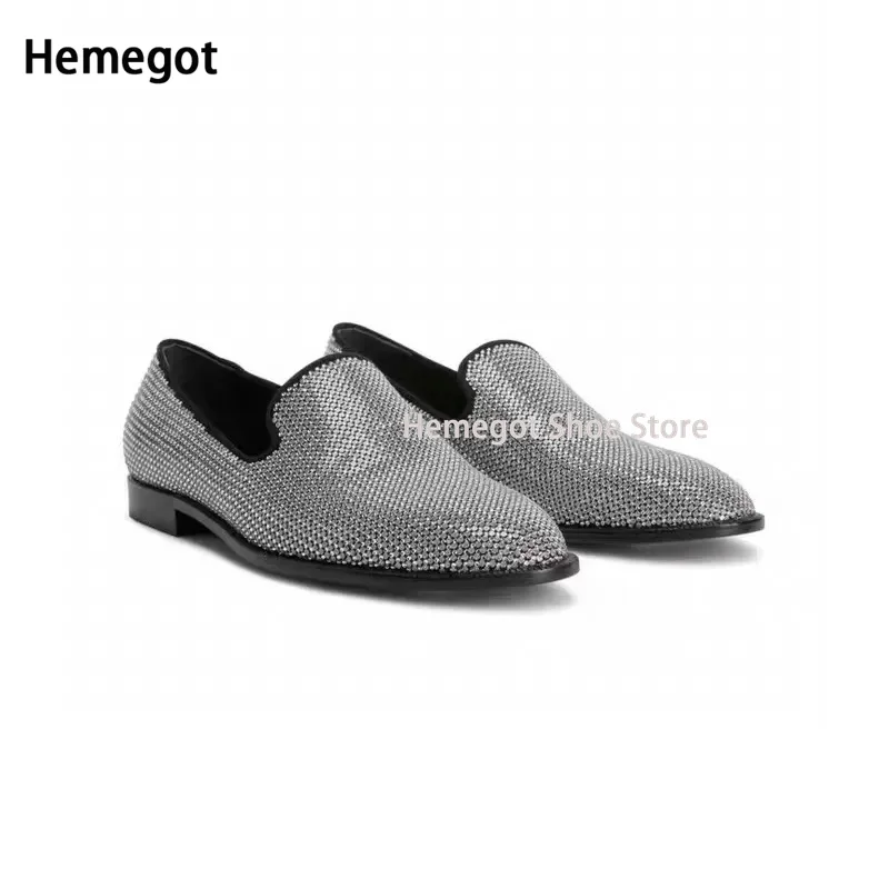 

Luxury Rhinestone Men Loafers British Style Autumn Genuine Leather Shoe Brand Design Banquet Business Dress Shoes Wedding Shoes