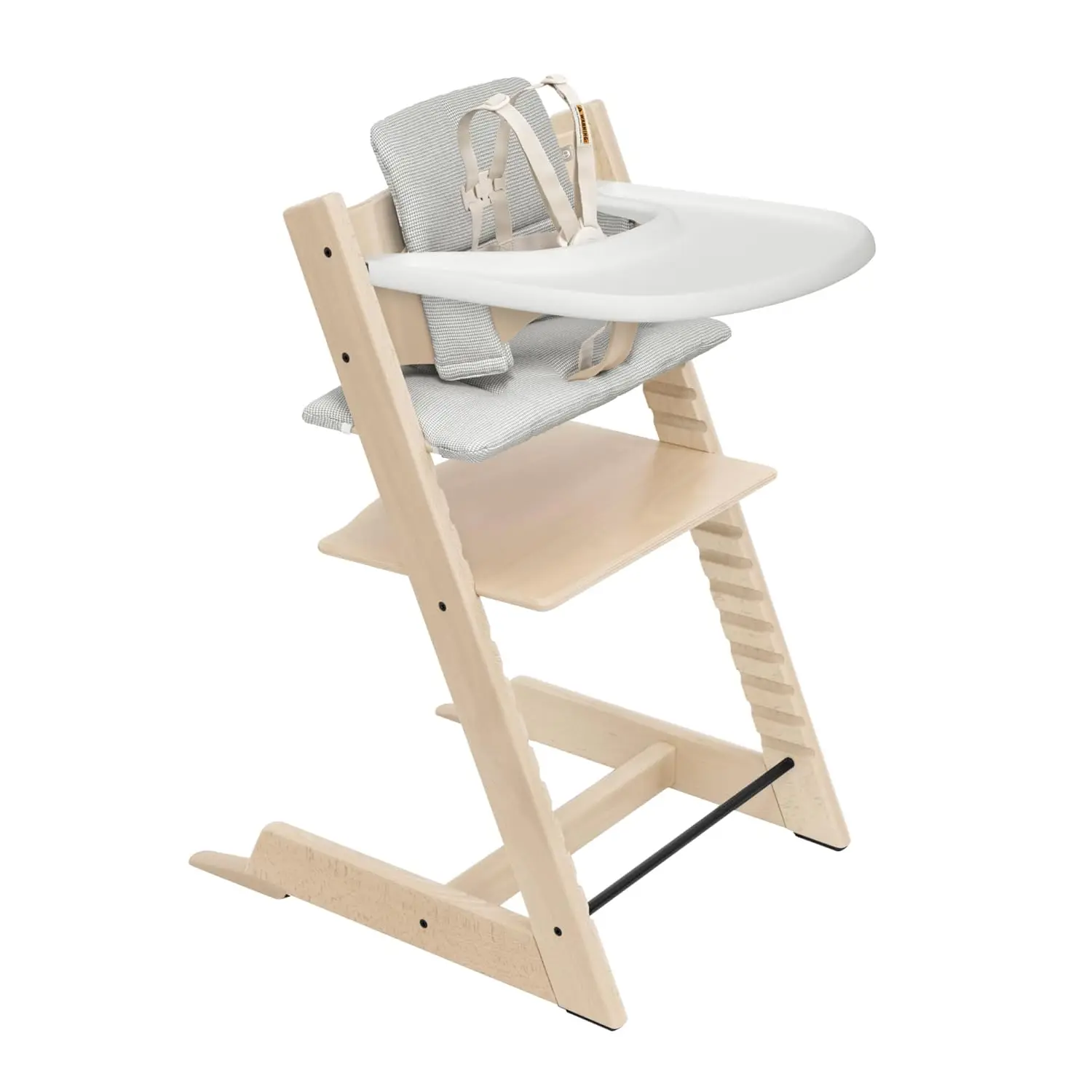 High Chair 2 (Natural), Cushion 2 (Nordic Grey) + Tray (White) - Includes Chair + Baby Set with Removable Harness for Children