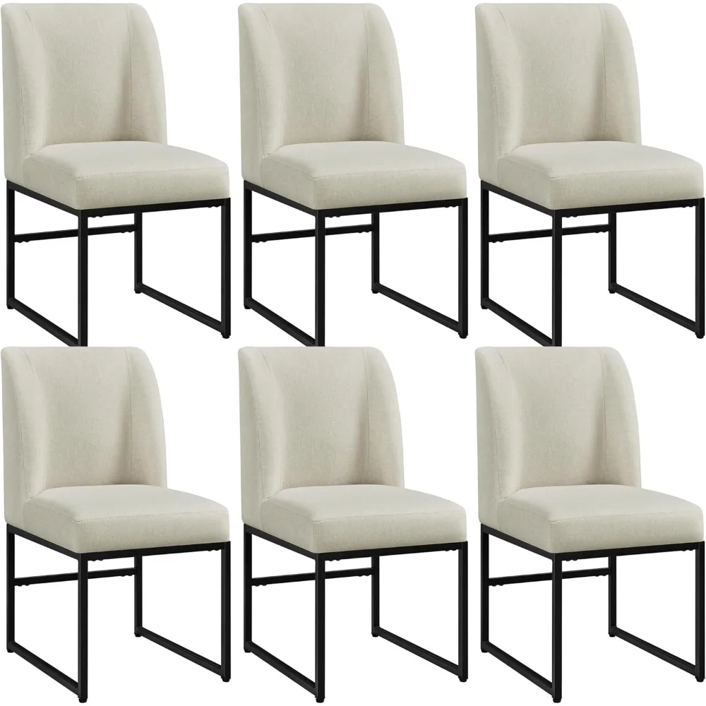 

6-piece Upholstered Dining Chair Set, Modern Kitchen Dining Chairs, with Mid-back Upholstered Seat and Metal Legs, for Home