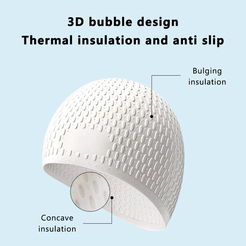 قبعة سباحة من السيليكون على شكل قطرة الماء للبالغين، قبعة سباحة بفقاعات كبيرة، مرنة للغاية مقاومة للماء لحماية الأذن