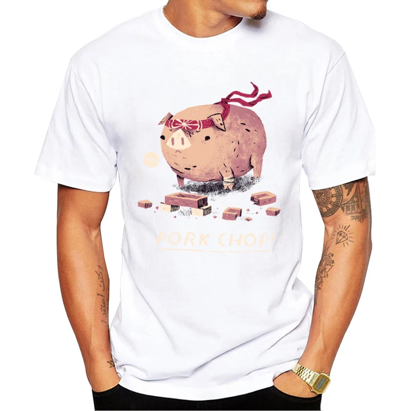 TEEHUB Casual Pork Chop Men T-Shirt Fashion Cartoon Pig Printed Hipster Tshirts Short Sleeve t shirts Basic Tee