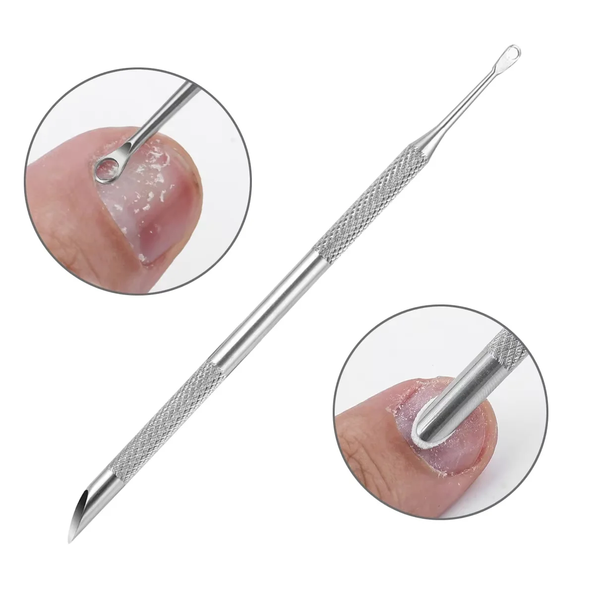 Double-ended Stainless Steel Remover Manicure Sticks Tool Bevelled Nail Grinding File Circle Beveled Head Cuticle Pusher