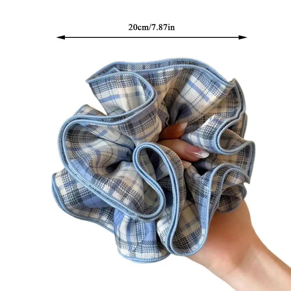 INS نمط الأزرق منقوشة كبيرة Scrunchies Headbands للنساء الفتيات مرونة العصابات الشعر النساء الحلو الكورية 4 الطبقات عقال كبير #6