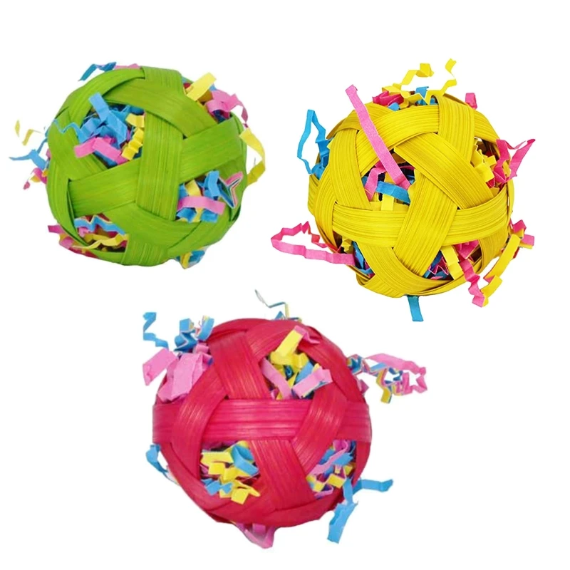 3Pcs Bird Foraging Toys Parrot Cage Shredder Toy 2.4-in Foot Ball Chewing Toys for Small Animals Gerbils Hamsters Drop Shipping