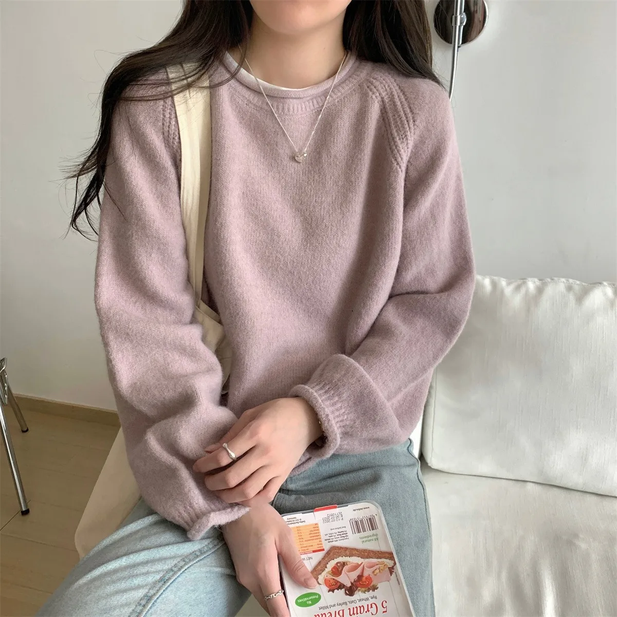 Autumn and Winter Explosions Soft Waxy Casual Style Pullover Sweater Women's Fashion Retro Curled Solid Color Loose Sweater