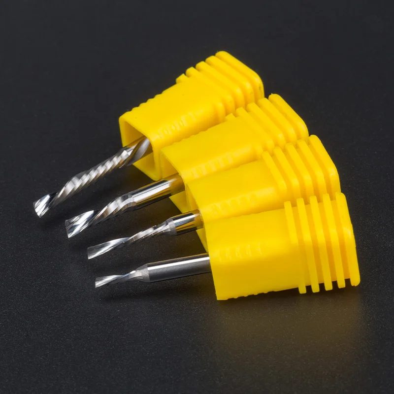 HUHAO Single Flute Spiral End Mill No Burr Single Flute CNC Engraving Bit CNC Router Bit for Acrylic PVC Plastic Cutting
