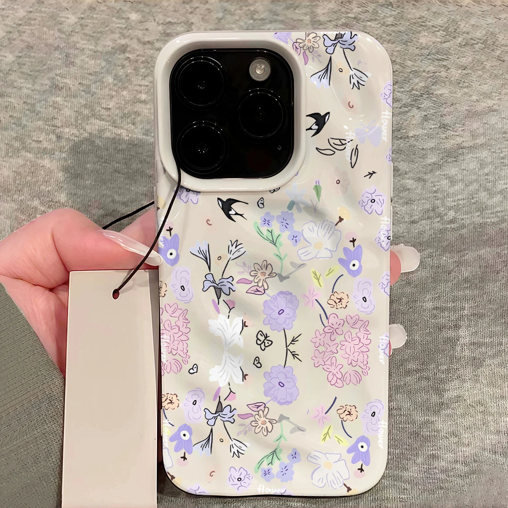 Koreanische Frühlingsblumen-Druck Handyhülle für iPhone 17 16 15 14 13 12 11 Pro Max 14 Plus 17Air Falten-Wellen Weiche Silikonhülle – Detail 12