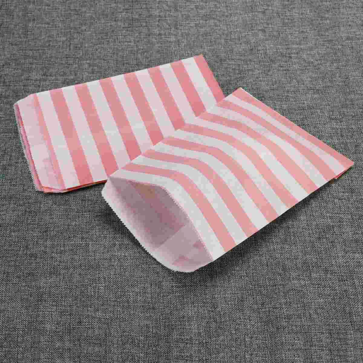 25pcs Party Favor Bags Stripped Treat Food Kraft Paper Sack Pouch Bags (Light Pink) Striped Food Bags