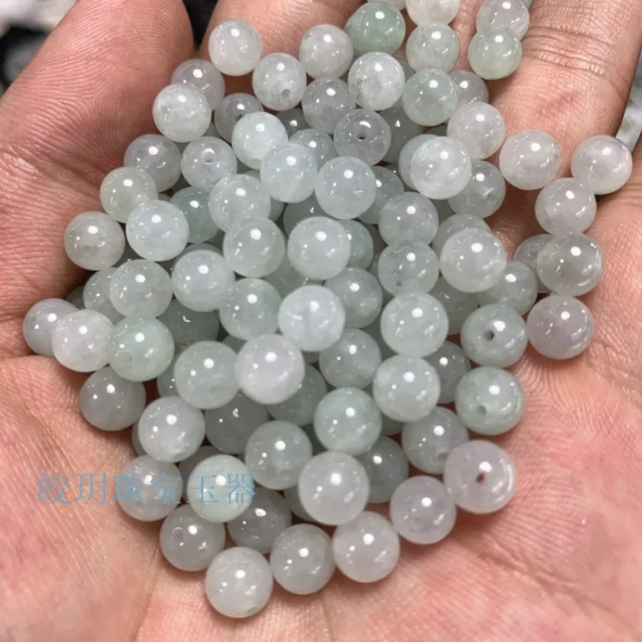 10pcs Jade Round Beads Loose 7mmdiy Bracelet Necklace Small Retro Myanmar Jadeite Loose Beads image 2