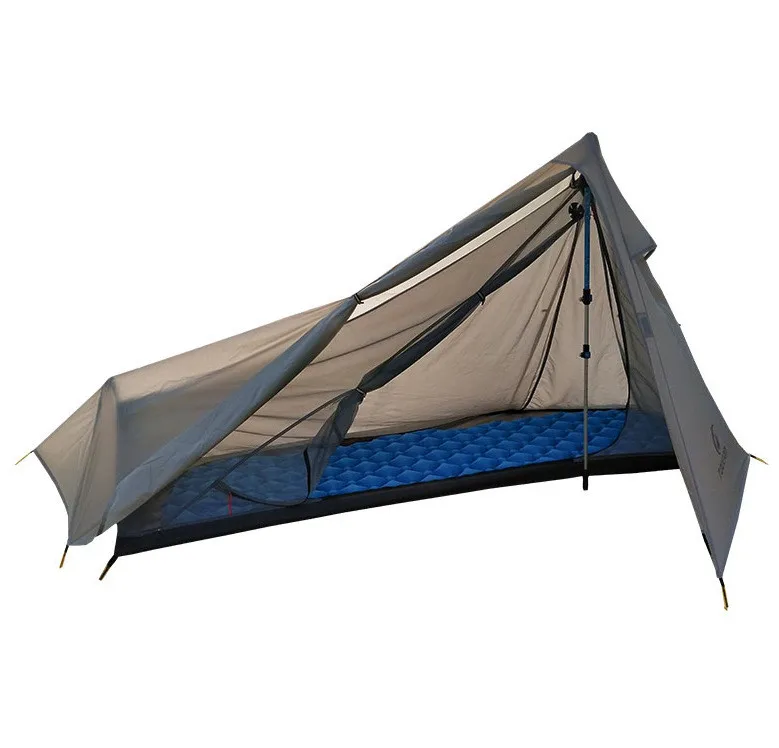 Outdoor Ultralight Rodless Camping Hiking 3 Season 15D Nylon Silicon Coating Double Layer Tent For 1 Person,only 610g,Green