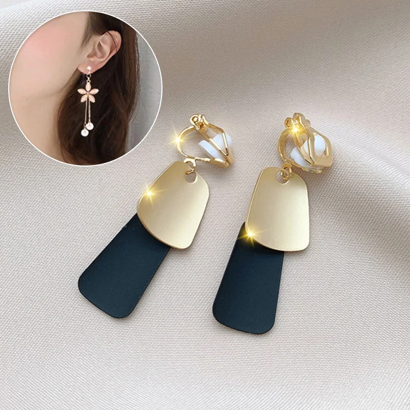 Fashion Tassel Ear Clip Non-Pierced Female Korean Style Fairy Butterfly Ear Clips Cute Sakura Flower Clip on Earrings Jewelry