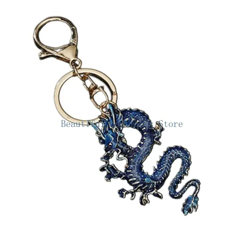 U4LF Crystal Keychain Chinese Dragon Pendant Keyring Stylish Accessory