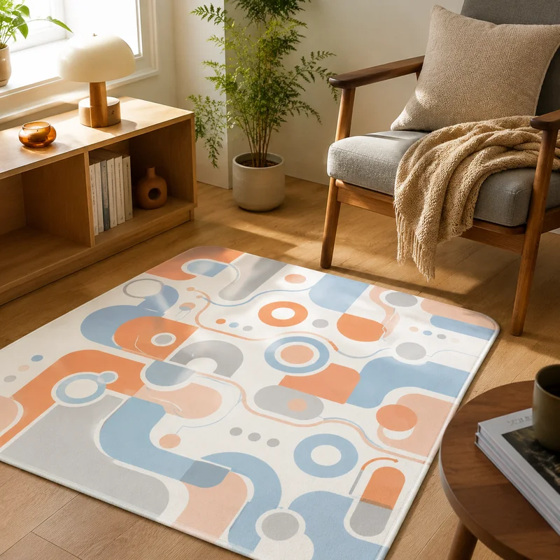 VIKAMA Color Block Curve Abstract Carpet Bedroom Entrance Non slip Floor Mat Living Room Non slip Soft Mat Home Decoration