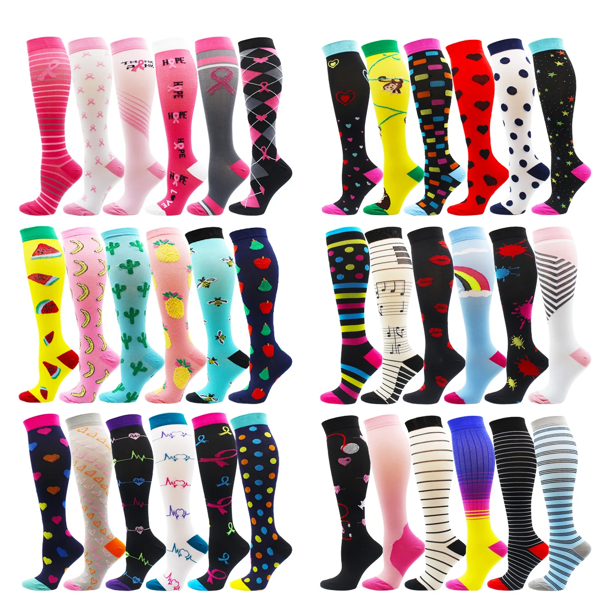 5-7 pairs Compression Socks Circulation Cycling Running Nursing Hiking Travel Recovery Varicose Veins Sports Socks