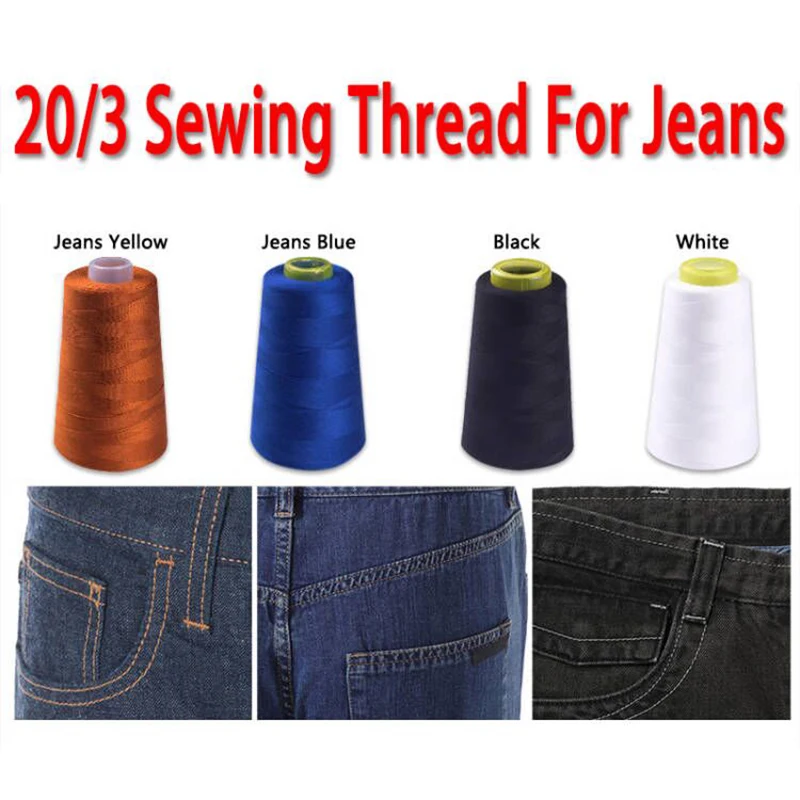 1 Spool Sewing Threads Industrial Jeans Sewing Thread for Sewing Machine 3000 Yards 20S/3 Thickness Navy Blue/Gold