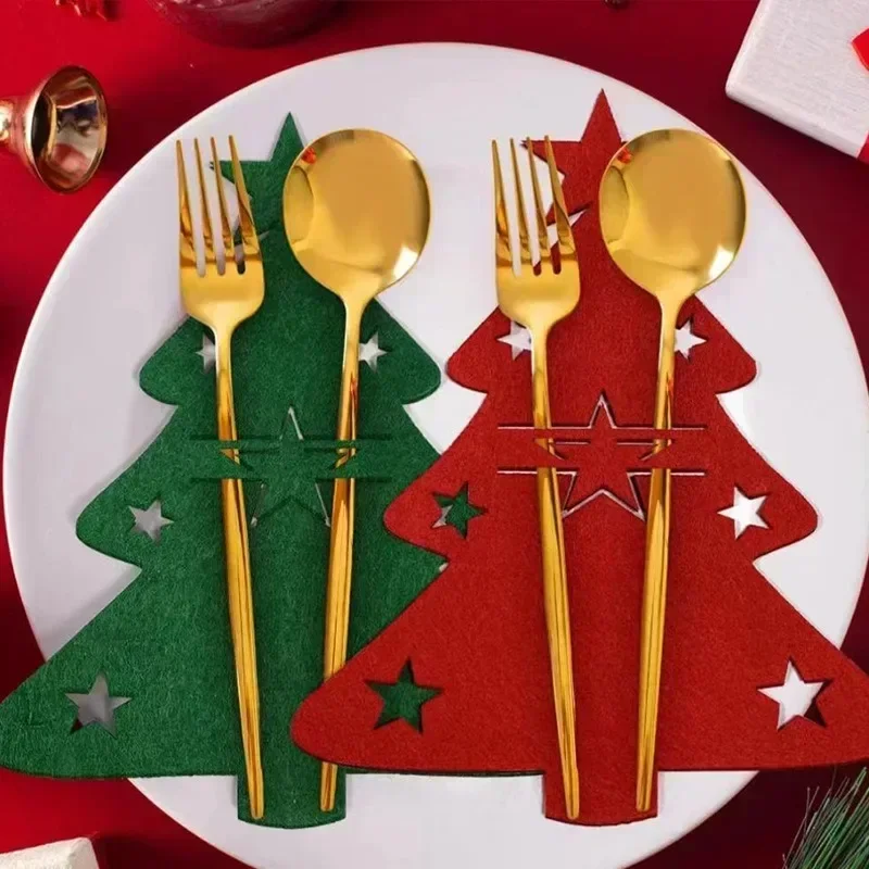 60/2PCS Christmas Cutlery Holders Xmas Tree Tableware Pocket Bag Knife Fork Spoon Organizer Xmas New Year Party Table Decoration