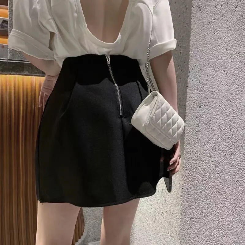 Lucyever schwarz weiß High Wiast Puffy kurze Röcke Frauen All-Match Y2k Tasche A-Linie Rock weibliche koreanische Arbeit Stil Anzug Rock