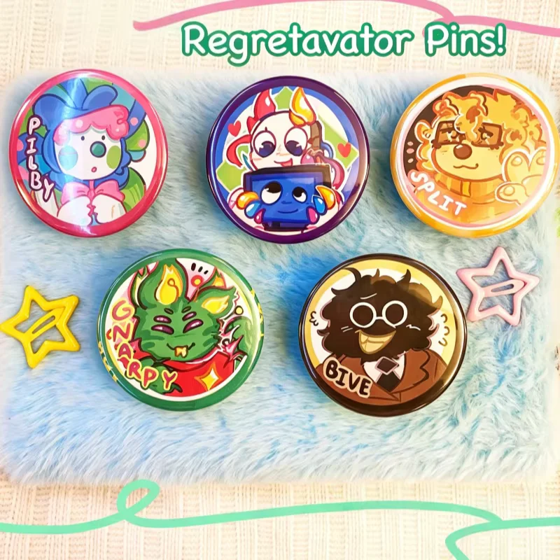 Regretevator Button Pins Set - Pilby, Gnarpy, Bive, Split, Prototype, Scag Anime Cartoon Badge Collection Gift for Fans