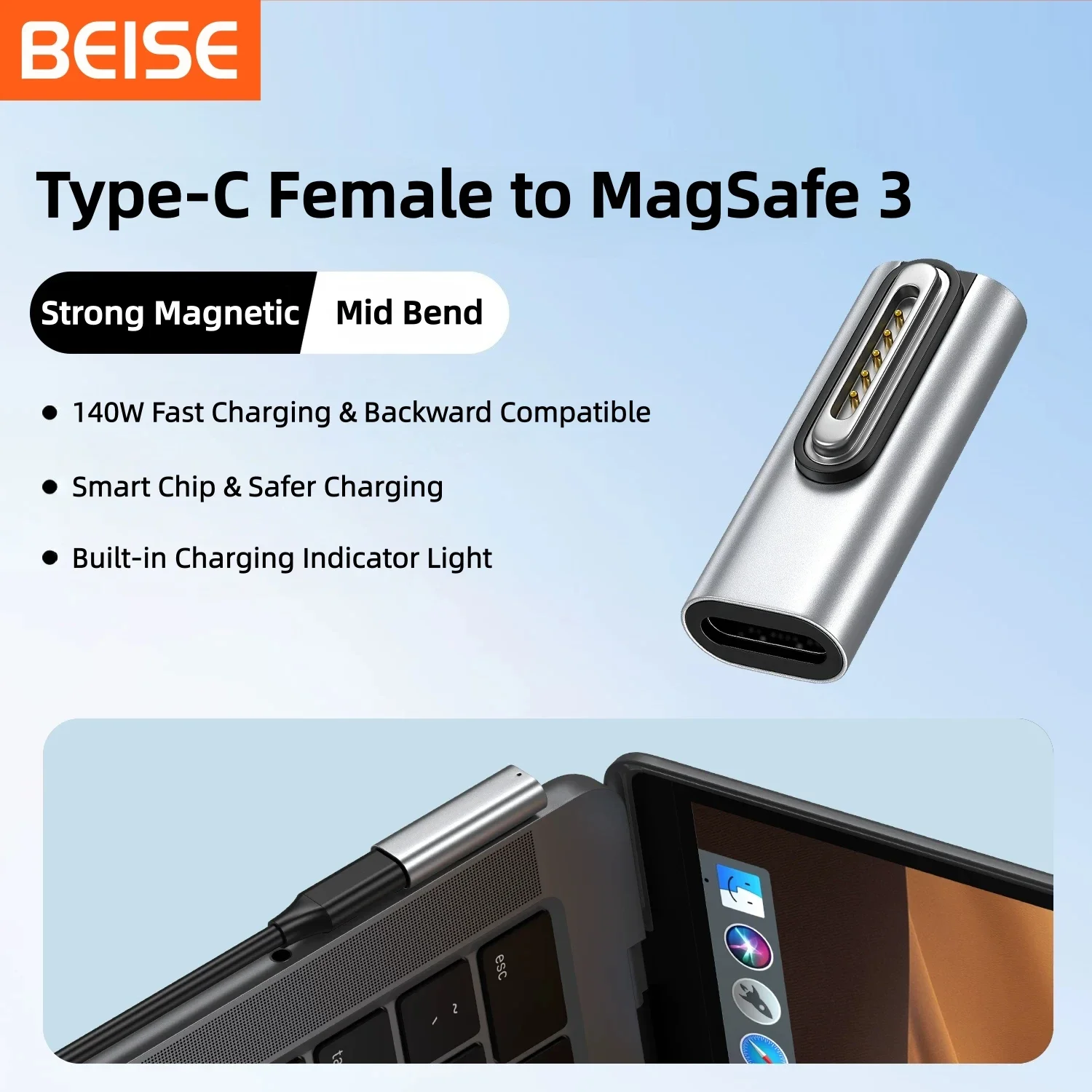 140W USB-C Female to MagSafe 3 Adapter Magnetic PD Fast Charging Converter for MacBook Pro Air M1 M2 M3 M4 A2442 A2485 A2681