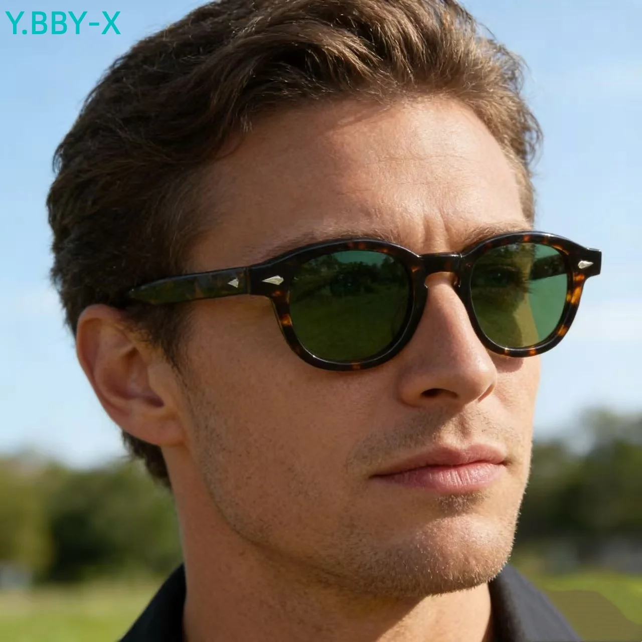 

Y.BBY-X 46mm Vintage Retro Oval Sunglasses Fashion Style Import Acetate UV400 Polarized Sun Glasses Women Man Eyeglasses