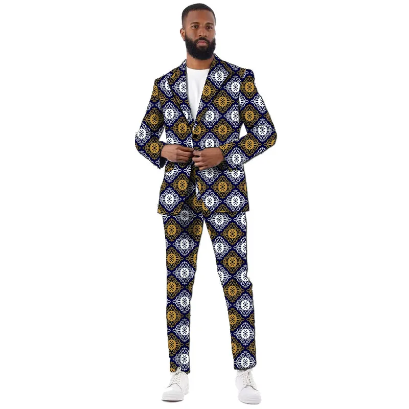 New Arrivals African Couture Party Suits Casual Men‘s Pant Set Blazers Patch Trousers Nigerian Fashion Male Wedding Garments view 4